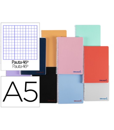 Cuaderno espiral liderpapel a5 wonder tapa plastico 80h 90g rayado n46 colores surtidos