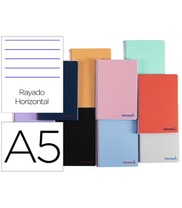 Cuaderno espiral liderpapel a5 wonder tapa plastico 80h 90g rayado horizontal con margen colores surtidos