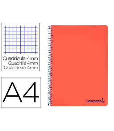 Cuaderno espiral liderpapel a4 wonder tapa plastico 80h 90gr cuadro 4mm con margen color rojo