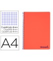 Cuaderno espiral liderpapel a4 wonder tapa plastico 80h 90gr cuadro 4mm con margen color rojo