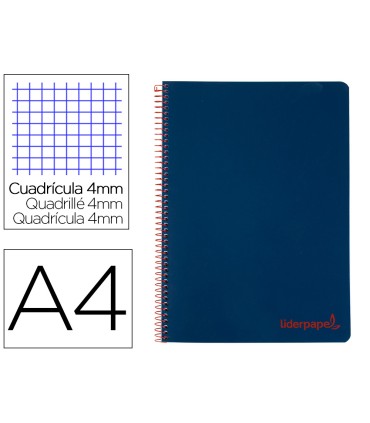 Cuaderno espiral liderpapel a4 wonder tapa plastico 80h 90gr cuadro 4mm con margen color azul marino