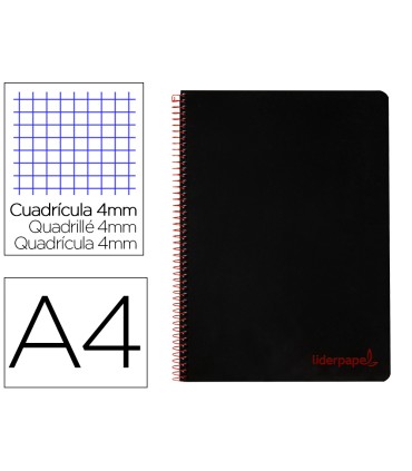 Cuaderno espiral liderpapel a4 wonder tapa plastico 80h 90gr cuadro 4mm con margen color negro