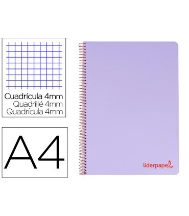 Cuaderno espiral liderpapel a4 wonder tapa plastico 80h 90gr cuadro 4mm con margen color violeta