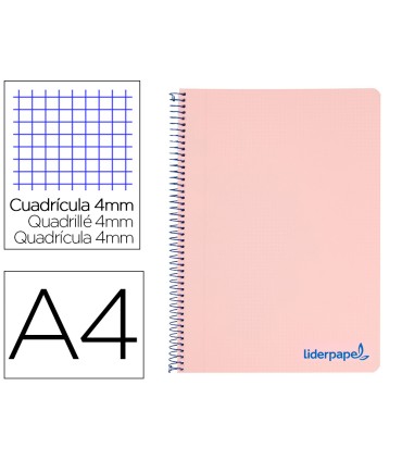 Cuaderno espiral liderpapel a4 wonder tapa plastico 80h 90gr cuadro 4mm con margen color rosa