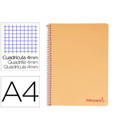 Cuaderno espiral liderpapel a4 wonder tapa plastico 80h 90gr cuadro 4mm con margen color naranja