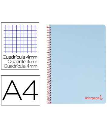 Cuaderno espiral liderpapel a4 wonder tapa plastico 80h 90gr cuadro 4mm con margen color azul