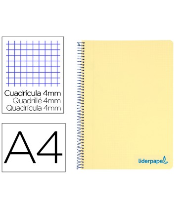 Cuaderno espiral liderpapel a4 wonder tapa plastico 80h 90gr cuadro 4mm con margen color amarillo