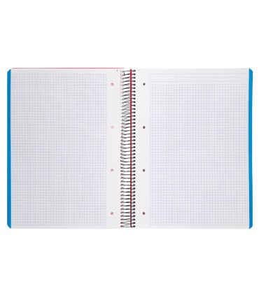 Cuaderno espiral liderpapel a4 micro wonder tapa plastico 120h 90 gr cuadro 5 mm 5 bandas 4 taladros color rojo