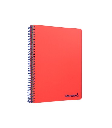 Cuaderno espiral liderpapel a4 micro wonder tapa plastico 120h 90 gr cuadro 5 mm 5 bandas 4 taladros color rojo