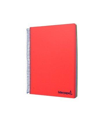 Cuaderno espiral liderpapel a4 micro wonder tapa plastico 120h 90 gr cuadro 5 mm 5 bandas 4 taladros color rojo