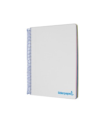 Cuaderno espiral liderpapel a4 micro wonder tapa plastico 120h 90 gr cuadro 5 mm 5 bandas 4 taladros color gris