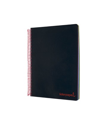 Cuaderno espiral liderpapel a4 micro wonder tapa plastico 120h 90 gr cuadro 5 mm 5 bandas 4 taladros color negro