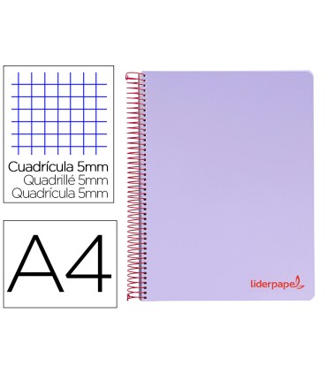 Cuaderno espiral liderpapel a4 micro wonder tapa plastico 120h 90 gr cuadro 5 mm 5 banda4 taladros color lila