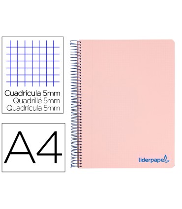 Cuaderno espiral liderpapel a4 micro wonder tapa plastico 120h 90 gr cuadro 5 mm 5 bandas 4 taladros color rosa