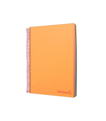 Cuaderno espiral liderpapel a4 micro wonder tapa plastico 120h 90 gr cuadro 5 mm 5 banda4 taladros color naranja