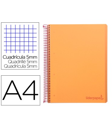 Cuaderno espiral liderpapel a4 micro wonder tapa plastico 120h 90 gr cuadro 5 mm 5 banda4 taladros color naranja