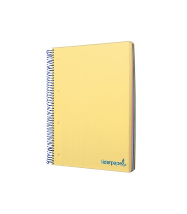 Cuaderno espiral liderpapel a4 micro wonder tapa plastico 120h 90 gr cuadro 5 mm 5 banda4 taladros color amarillo