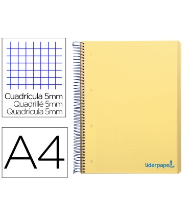 Cuaderno espiral liderpapel a4 micro wonder tapa plastico 120h 90 gr cuadro 5 mm 5 banda4 taladros color amarillo