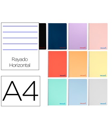 Cuaderno espiral liderpapel a4 wonder tapa plastico 80h 90gr rayado horizontal con margen colores surtidos