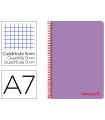 Cuaderno espiral liderpapel a7 micro wonder tapa plastico 100h 90 gr cuadro 5mm 4 bandas color violeta