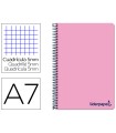 Cuaderno espiral liderpapel a7 micro wonder tapa plastico 100h 90 gr cuadro 5mm 4 bandas color rosa