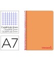 Cuaderno espiral liderpapel a7 micro wonder tapa plastico 100h 90 gr cuadro 5mm 4 bandas color naranja