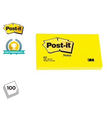 Bloc de notas adhesivas quita y pon post it 76x127 mm con 100 hojas 655