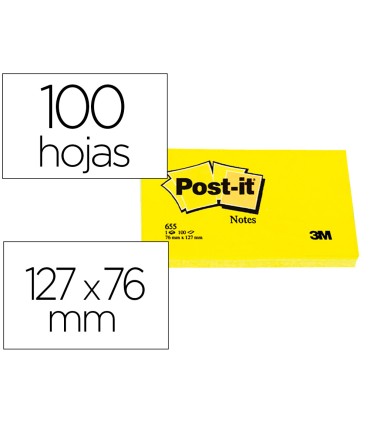 Bloc de notas adhesivas quita y pon post it 76x127 mm con 100 hojas 655