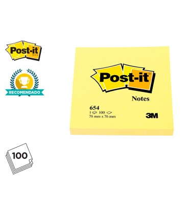 Bloc de notas adhesivas quita y pon post it 76x76 mm con 100hojas