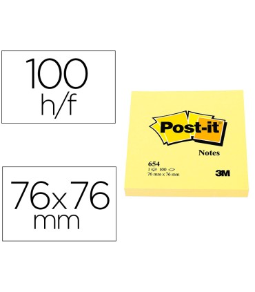 Bloc de notas adhesivas quita y pon post it 76x76 mm con 100hojas