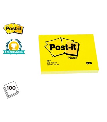 Bloc de notas adhesivas quita y pon post it 38x51 mm con 100 hojas 653e