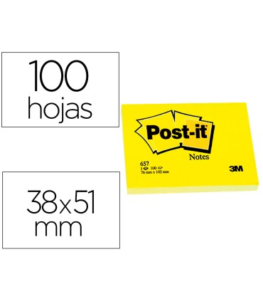 Bloc de notas adhesivas quita y pon post it 38x51 mm con 100 hojas 653e