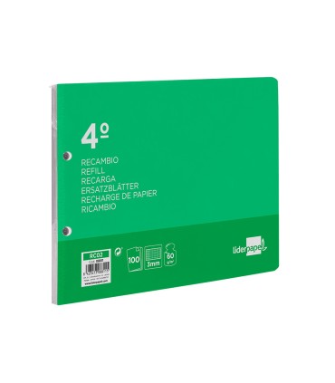 Recambio liderpapel cuarto apaisado 100 h 2tca 06 cuadro 3 mm 2 taladros con margen