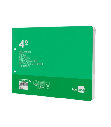 Recambio liderpapel cuarto apaisado 100 h 2tca 06 cuadro 3 mm 2 taladros con margen