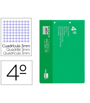 Recambio liderpapel cuarto apaisado 100 h 2tca 06 cuadro 3 mm 2 taladros con margen