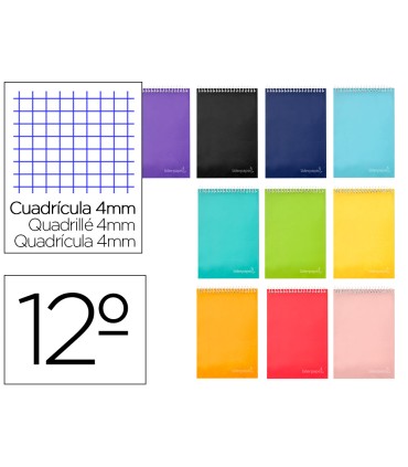 Cuaderno espiral liderpapel bolsillo doceavo apaisado witty tapa dura 80h 75gr cuadro 4 mm colores surtidos