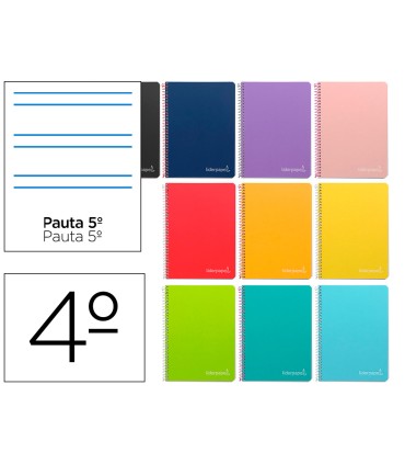 Cuaderno espiral liderpapel cuarto witty tapa dura 80h 75gr rayado montessori 5 mm colores surtidos