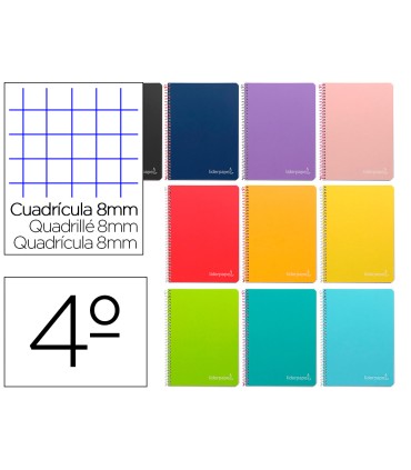 Cuaderno espiral liderpapel cuarto witty tapa dura 80h 75gr cuadro 8mm con margen colores surtidos