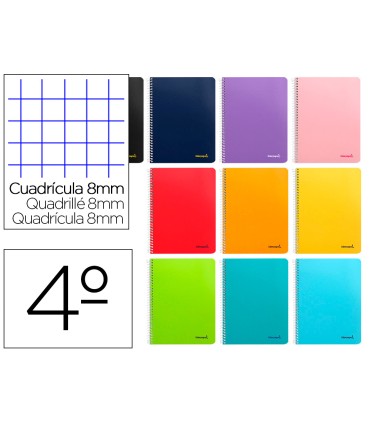 Cuaderno espiral liderpapel cuarto smart tapa blanda 80h 60gr cuadro 8mm con margen colores surtidos