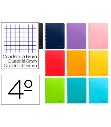 Cuaderno espiral liderpapel cuarto smart tapa blanda 80h 60gr cuadro 6mm con margen colores surtidos