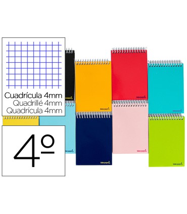 Cuaderno espiral liderpapel cuarto apaisado smart tapa blanda 80h 60gr cuadro 4mm conmargen colores surtidos