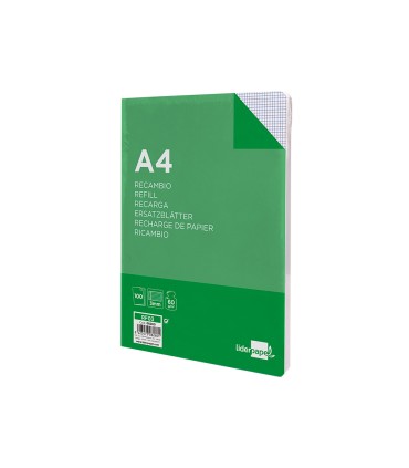 Recambio liderpapel a4 100 hojas 60g m2 cuadro 3 mm con margen 4 taladros