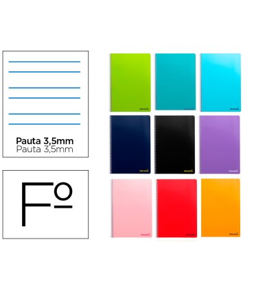 Cuaderno espiral liderpapel folio smart tapa blanda 80h 60gr pauta 35mm con margen colores surtidos