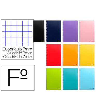 Cuaderno espiral liderpapel folio smart tapa blanda 80h 60gr cuadro 8 mm con margen colores surtidos