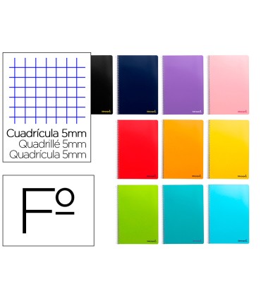 Cuaderno espiral liderpapel folio smart tapa blanda 80h 60gr cuadro 5 mm con margen colores surtidos