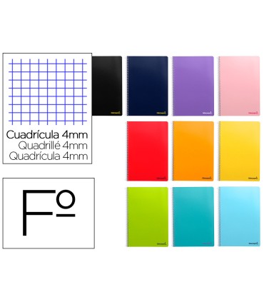 Cuaderno espiral liderpapel folio smart tapa blanda 80h 60gr cuadro 4 mm con margen colores surtidos