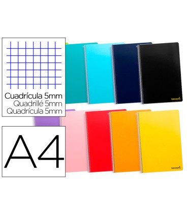 Cuaderno espiral liderpapel a4 micro smart tapa blanda 80h60gr cuadro 5mm doble margen 4 taladros colores surtidos