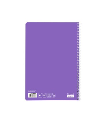 Cuaderno espiral liderpapel folio smart tapa blanda 80h 60gr cuadro 4mm con margen color violeta