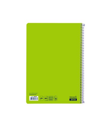 Cuaderno espiral liderpapel folio smart tapa blanda 80h 60gr cuadro 4mm con margen color verde