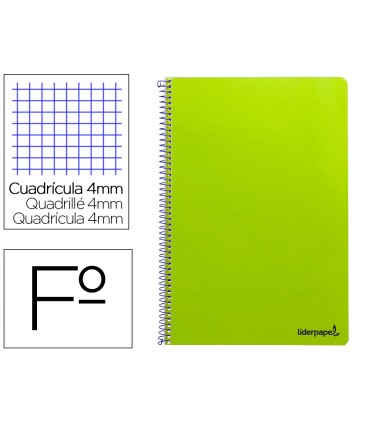 Cuaderno espiral liderpapel folio smart tapa blanda 80h 60gr cuadro 4mm con margen color verde